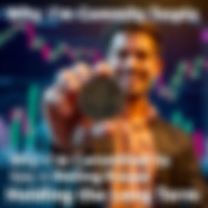 Investor Holding Kaspa An investor confidently holding a Kaspa coin with a background of graphs showing market trends, depicting long-term commitment and belief in technology