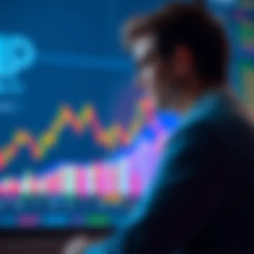 Person contemplating XRP investment An investor looking at a chart of XRP prices, pondering their next move on selling or holding.