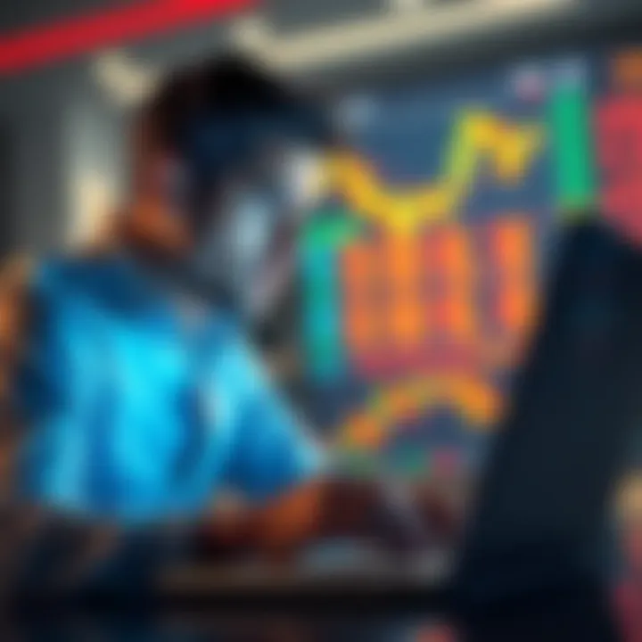 Investor Analyzing Market Trends An investor looking at stock market data on a laptop, showing graphs indicating a market dip, with a concerned expression.