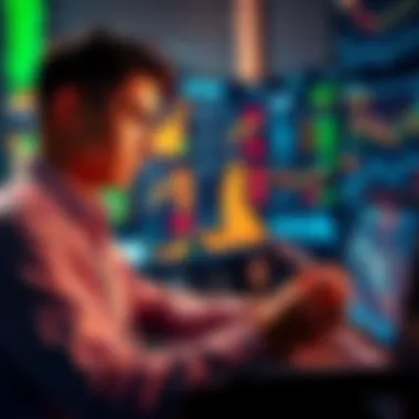 A young investor looking at financial charts on a laptop while taking notes, reflecting on market strategies.