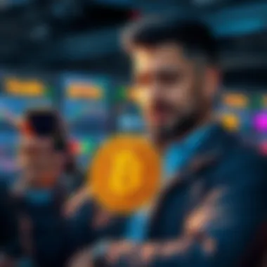 An investor holds a phone showing Bitcoin charts with a confident expression, symbolizing investment confidence amidst market volatility.