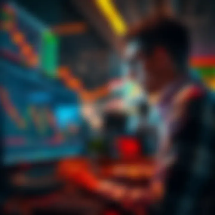 A person analyzing stock charts on a computer, looking thoughtful while the market shows a downward trend.