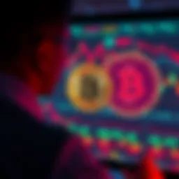 A person analyzing stock market trends with Bitcoin and AI stock symbols on a screen