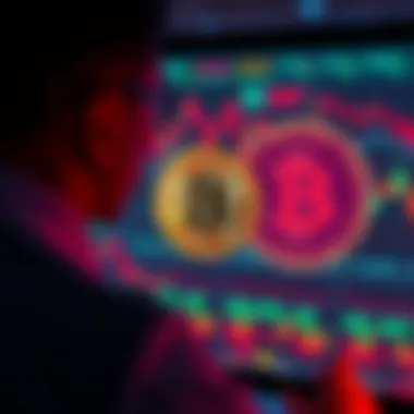 A person analyzing stock market trends with Bitcoin and AI stock symbols on a screen