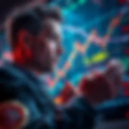 A thoughtful investor looks at a graph showing fluctuating cryptocurrency prices, contemplating a buy-back strategy during a market correction.