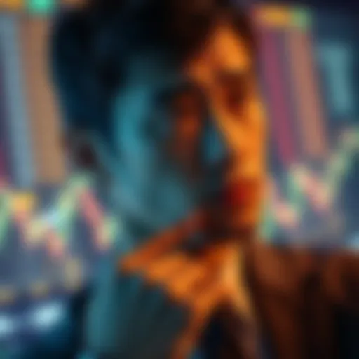 A person looks thoughtfully at financial charts, considering whether to sell investments at a loss or hold on.