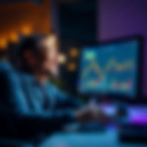 A relieved investor smiling while looking at a rising graph on a computer screen, symbolizing their successful exit from the crypto market by selling Solana, XRP, and ADA.