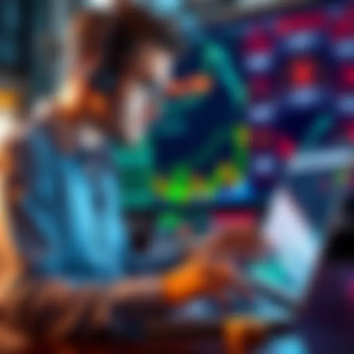 An investor looking at charts and graphs on a laptop, contemplating the choice between altcoins and Bitcoin.