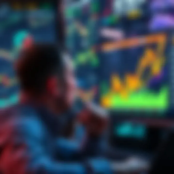 Investor Making Decisions An investor contemplating market trends with charts and graphs on a screen.