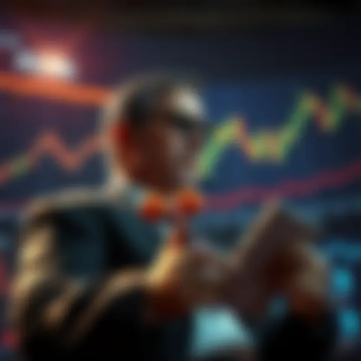 Investor Selling Stocks for Exxon Mobil An investor is selling significant stock holdings to invest in Exxon Mobil, illustrating financial decisions with charts and graphs in the background.