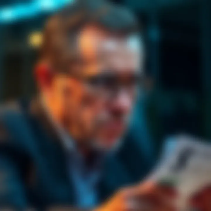 Investor reflects on financial loss An investor looks worried while reviewing financial documents, showing disappointment over a significant loss in investments