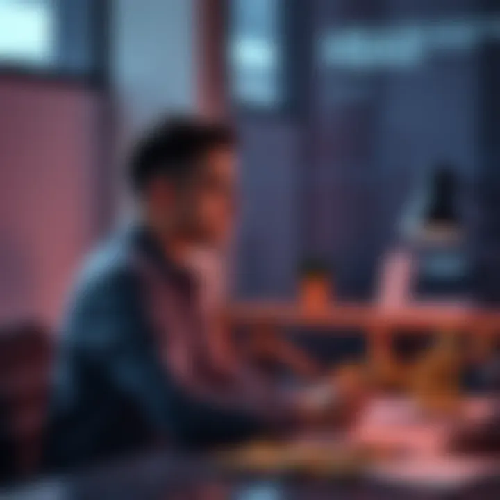 Investor Reflecting on HBAR An investor sits at a desk with charts and HBAR tokens, contemplating their long-term investment decisions.
