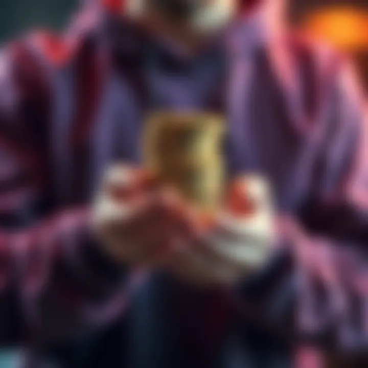 Investor Holding Coins A person calmly holding a stack of cryptocurrency coins, symbolizing patience and commitment in investment