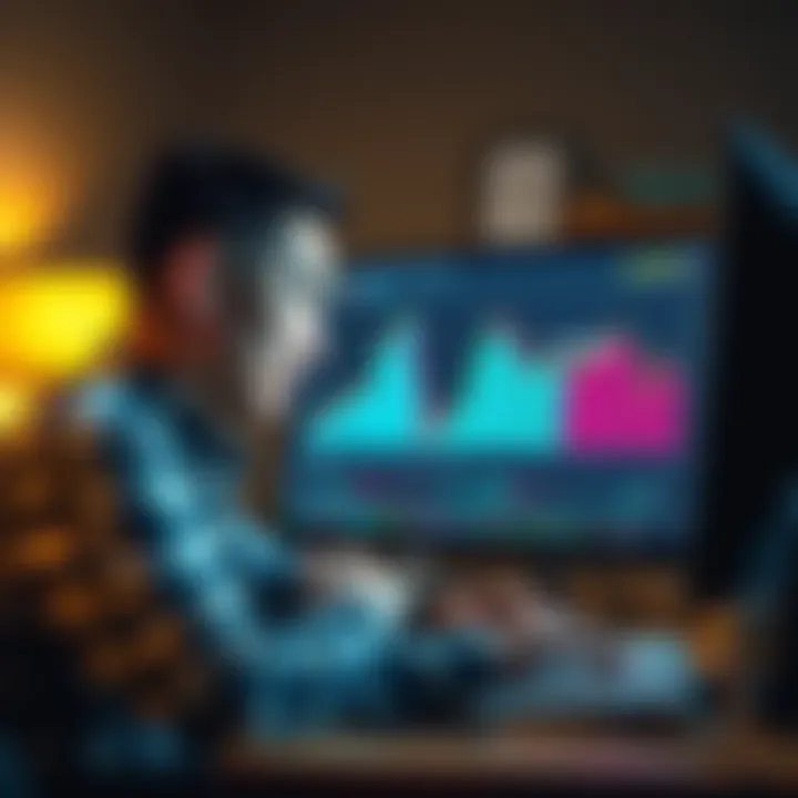 A frustrated investor looks at a computer screen showing a significant drop in cryptocurrency value, reflecting a loss of 15,000 CAD to 4,000 CAD.