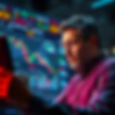 Investor Looking at Market Charts An investor analyzing financial charts with a worried expression during market downturn.
