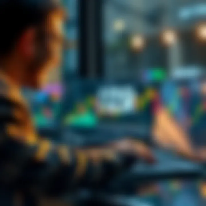 A person looking at a stock chart on a laptop with excitement, symbolizing their goal of reaching $125k in investments.