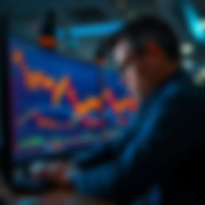 A worried investor looking at stock charts on a computer screen displaying downward trends, symbolizing fear in the market