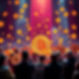 Large investors and institutions gather around Bitcoin symbols, representing the growing trend of hoarding BTC and its impact on the market