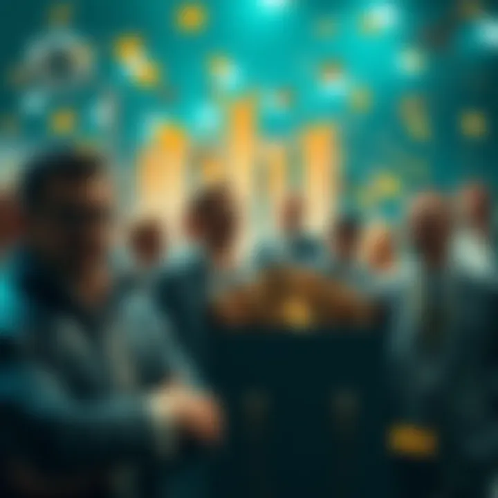 A group of investors enthusiastically purchasing coins to lower their costs