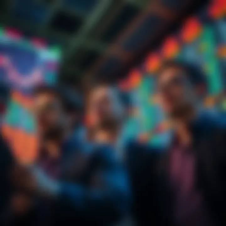 A group of investors glancing at stock market charts, indicating a shift from fear to optimism