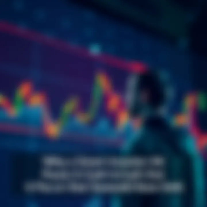 A screenshot of a stock market graph with fluctuating lines and an investor pondering their decision