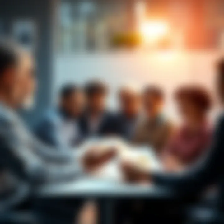 A diverse group of people gathered around a table, analyzing charts and reports related to market trends, showing a mix of emotions like hope and concern.