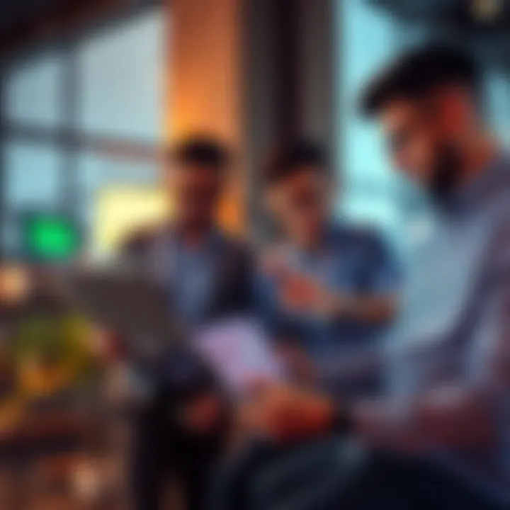 A group of investors analyzing charts and graphs on a laptop in a casual setting