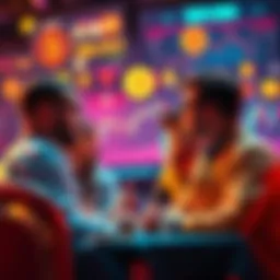 Group of people talking about new meme coins with charts and crypto symbols in the background