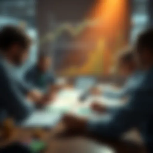 A group of people discussing investment strategies, with charts and graphs on a table, considering whether to sell or hold their assets as alt season approaches.