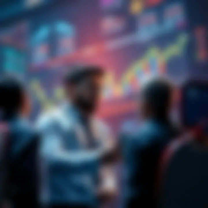 Investors looking at charts and discussing Kaspa as they plan to sell altcoins