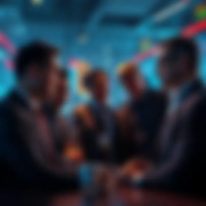 A group of investors talking about investment strategies in a tense atmosphere, reflecting on market challenges and their experiences.