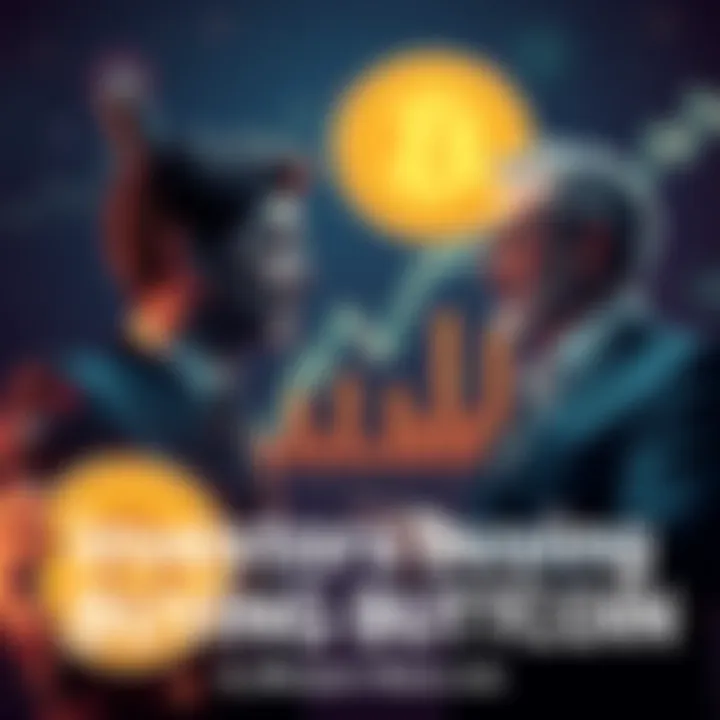 Two powerful investors discussing their strategy for buying buttcoin, with charts showing market trends in the background