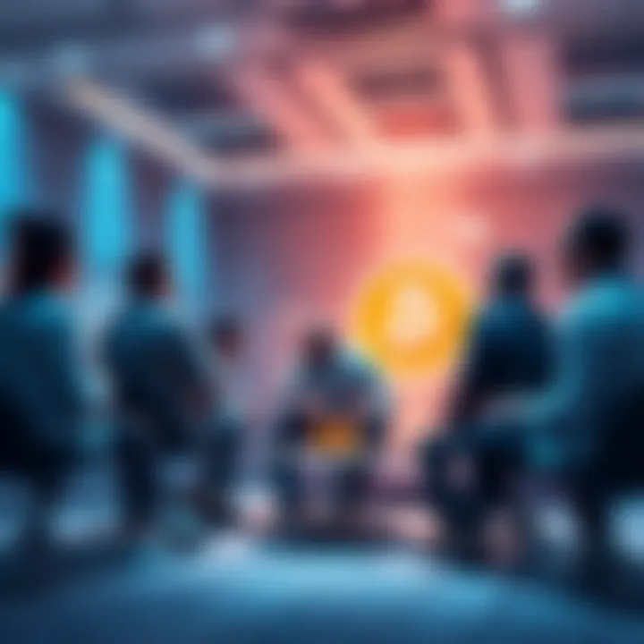 Group of investors discussing strategies for buying cryptocurrency dips at 99K, 84K, and 70K prices in a forum setting