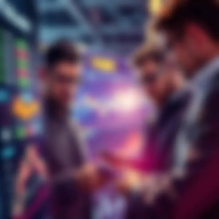 Group of investors looking at charts showing Bitcoin and emerging sectors like rare earth metals and space industry