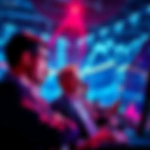 Group of investors analyzing Ethereum trends on digital screens