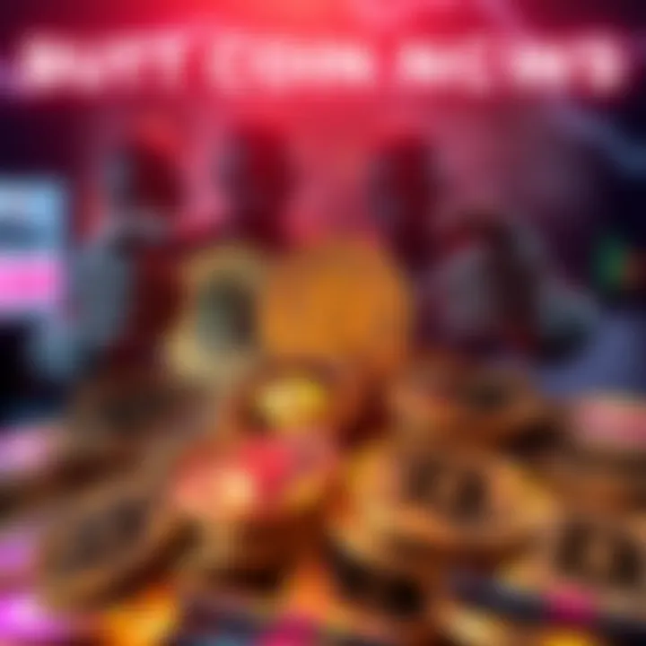 A group of dedicated investors gathers around a pile of Butt Coin tokens, showing their loyalty despite potential losses.