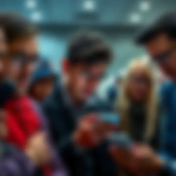 A group of worried investors looking at their phones with distressed expressions after losing money in scams like HEMI and RAVE