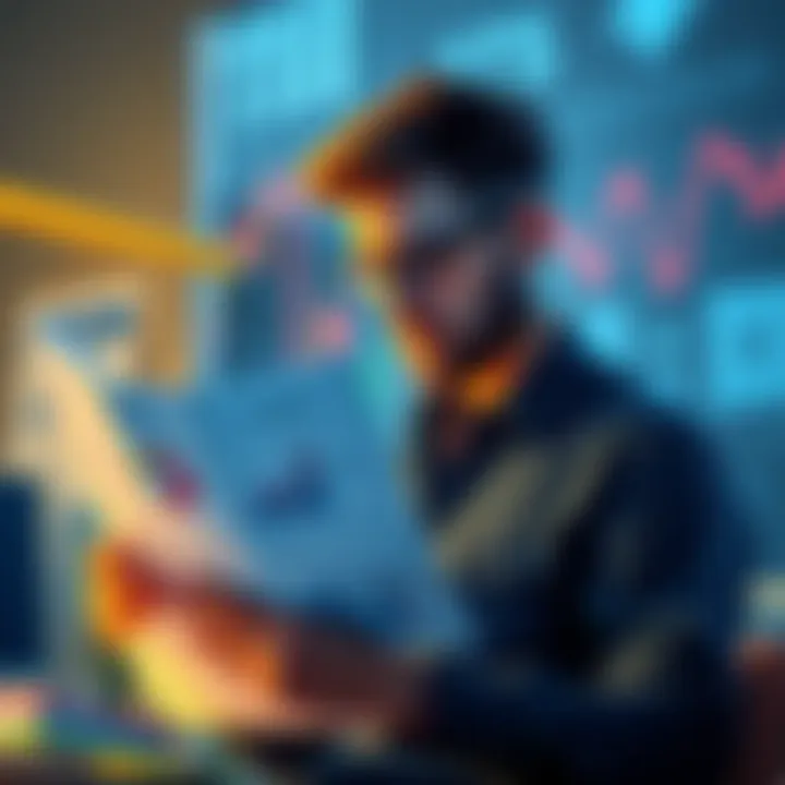 A concerned shareholder reading a financial report with graphs indicating risks related to ATS listings