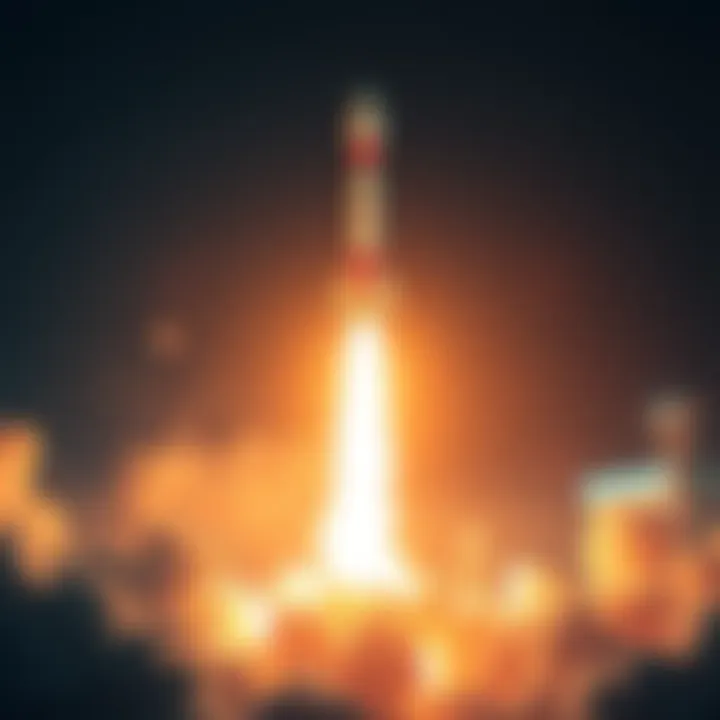 A graphic showing the launch of IOTA Rebased with a rocket taking off and digital elements symbolizing technology