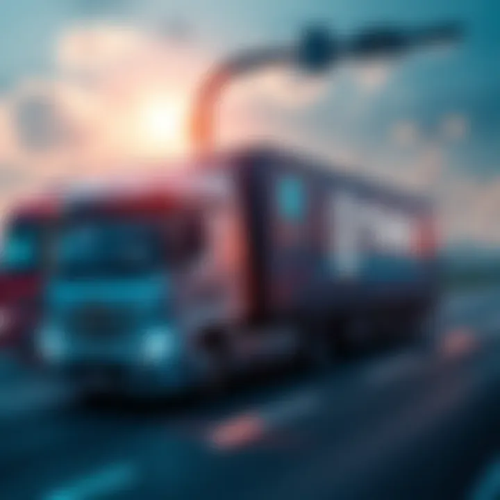 A truck with a digital tracking interface representing IOTA's shipment tracking technology in the UK.