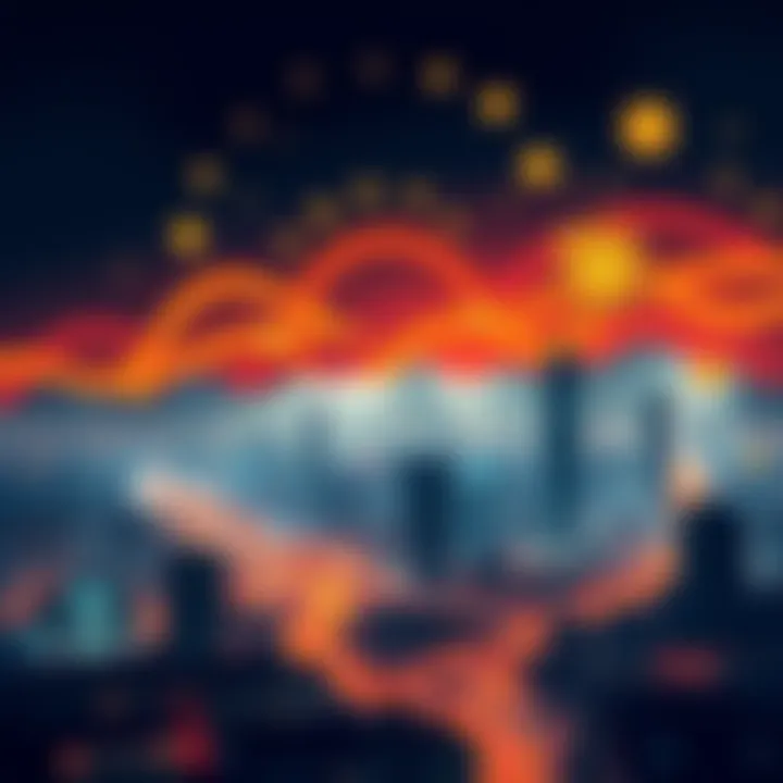 Illustration of Iran's financial activities, featuring cryptocurrency symbols and a darkened city skyline to represent the blackout.