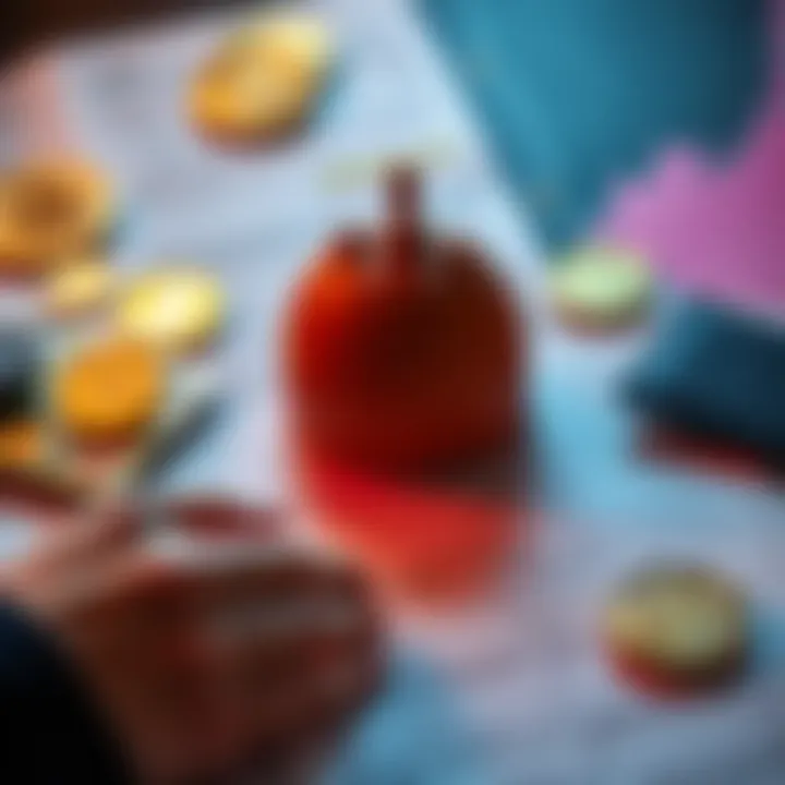 A person filling out a tax form about cryptocurrency transactions and wallets with a calculator and digital currency symbols around