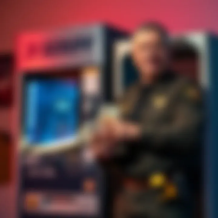 Jasper County Sheriff standing next to a Bitcoin machine holding cash recovered from it, representing the fight against cryptocurrency scams.