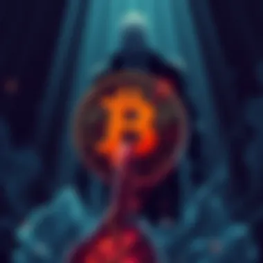 Jeffcoin Funding Connection Illustration showing a digital currency symbol linked to shady business activities, with a shadowy figure in the background representing Jeff.