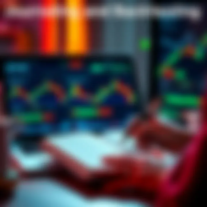 A person writing in a journal with cryptocurrency charts displayed on a laptop screen.