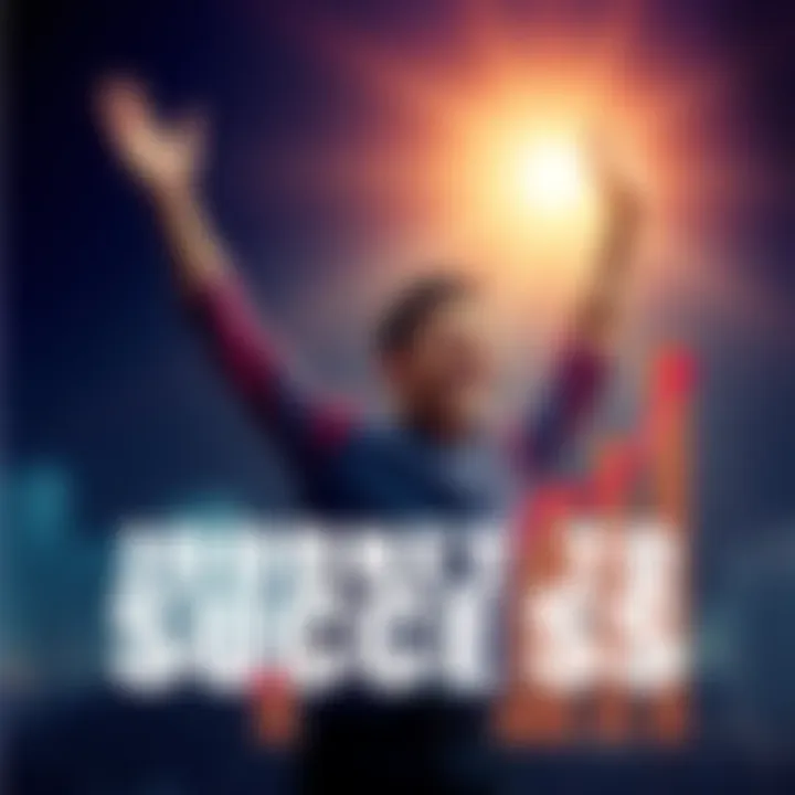 A person celebrating their financial success, smiling with arms raised in joy next to a growth chart.