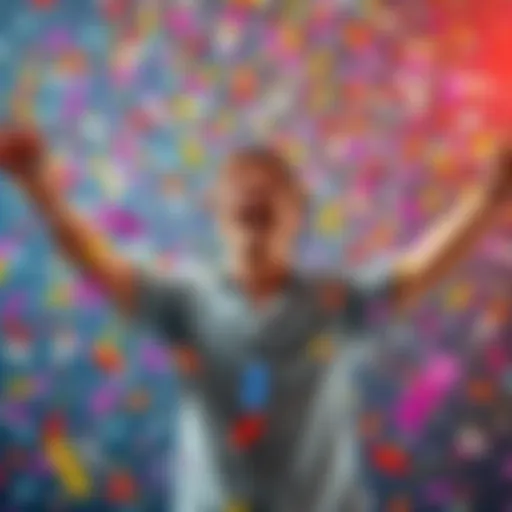 A person with open arms, laughing and enjoying life, surrounded by colorful confetti, symbolizing joy and spontaneity