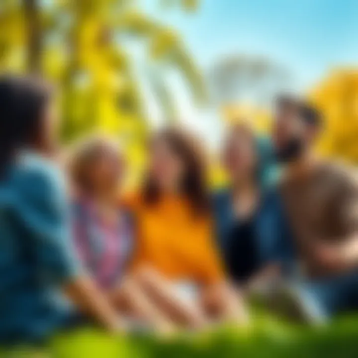 A group of friends laughing together in a sunny park, sharing a light moment and enjoying each other's company.