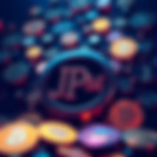 JPMorgan Chase & Co. logo surrounded by digital currency icons representing the new stablecoin 'JPMD'