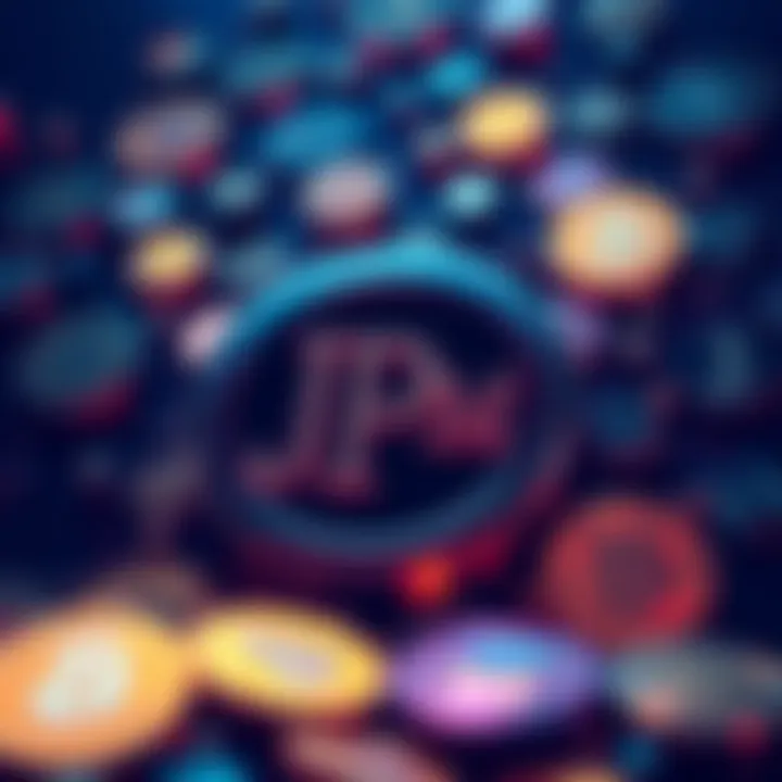 JPMorgan Chase & Co. logo surrounded by digital currency icons representing the new stablecoin 'JPMD'